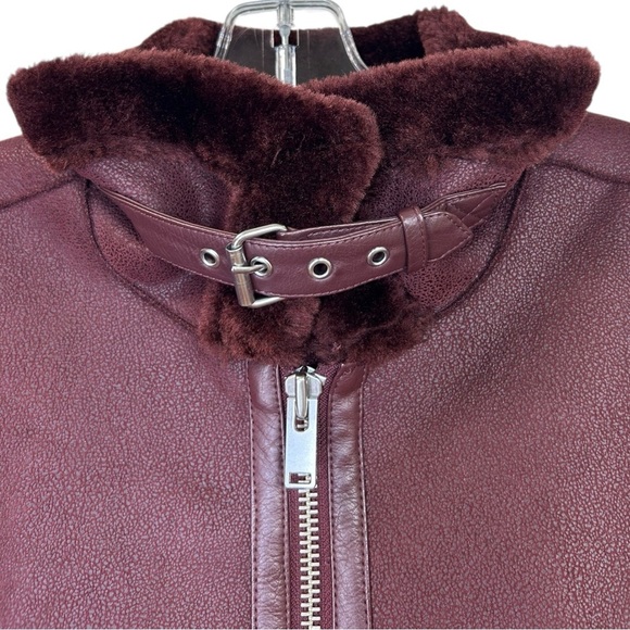Anthropologie - Women’s ‘Costello’ Moto Sherpa Jacket, Burgundy - Red, Medium - Picture 12 of 15